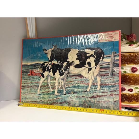 Puzzle Vintage Cow & Calf 43 Piece Puzzle 1959 by Milton Bradley Co. - Picture 1 of 3